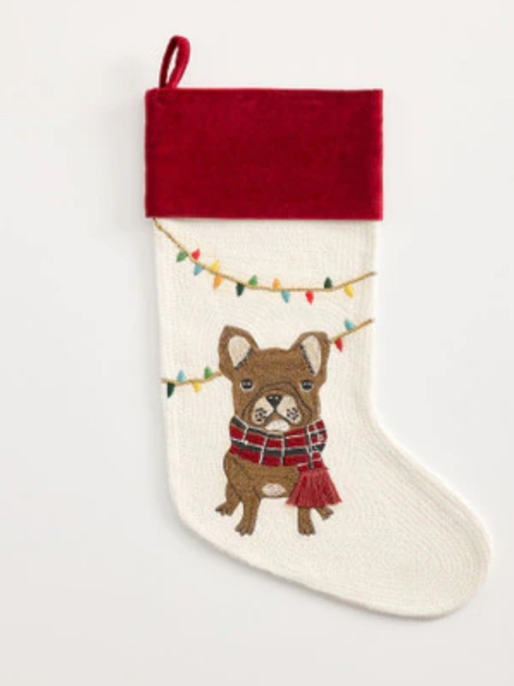 Pottery Barn Festive Icons Crewel Stocking Frenchie French Bulldog